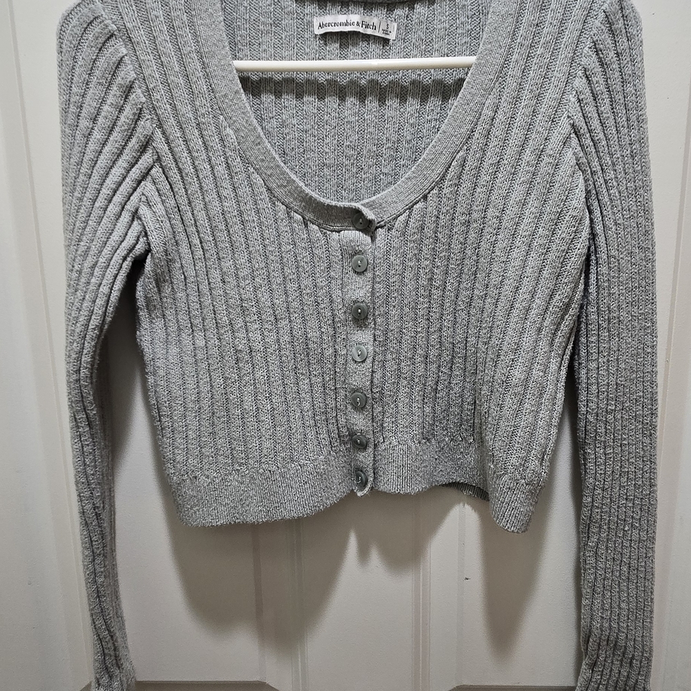 Abercrombie & Fitch Light Gray Ribbed Cardigan